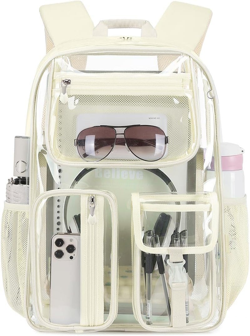 Cusangel Clear Backpack Heavy Duty Clear BookBag,16inch TPU Large Capacity See Through Backpack for Sport Events,Travel (beige) - Image 1